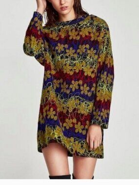 ZARA embroidered yarn oversized tunic dress, Small.